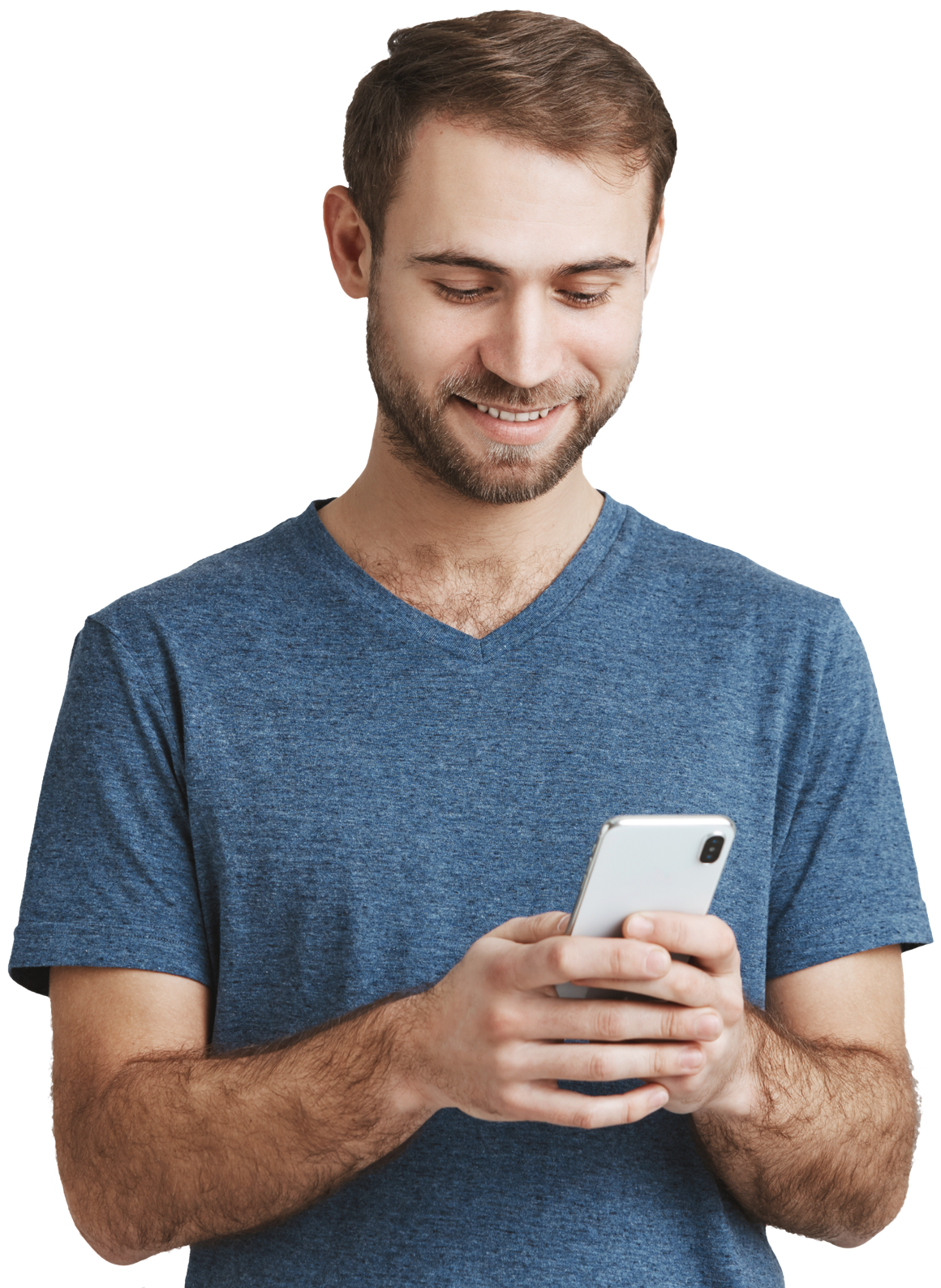 Employee in a grey t-shirt using his phone during paid work hours