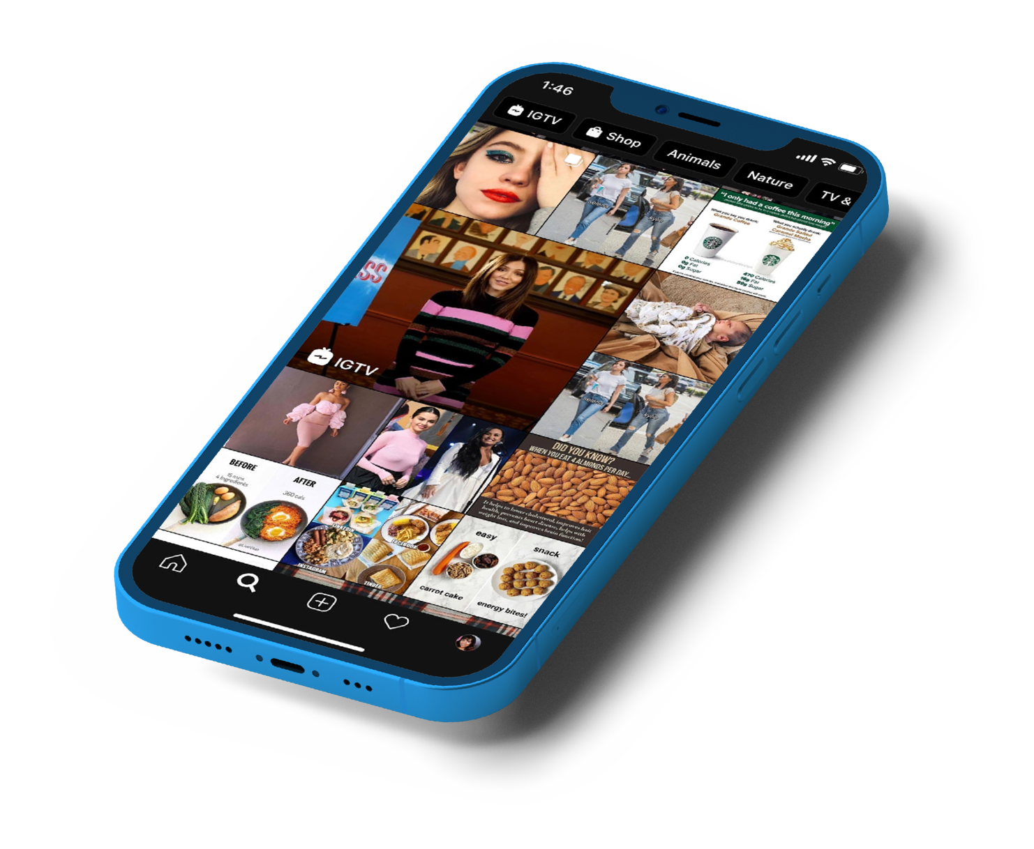 Cell phone showing an endless social media feed